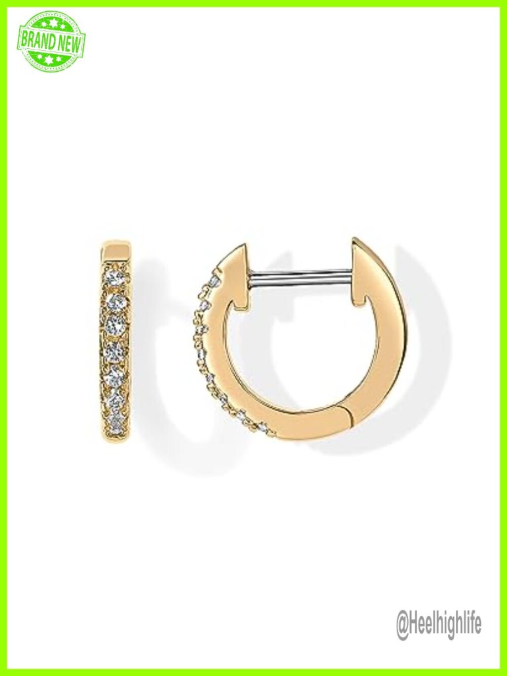 14K Gold Plated Huggie Hoop Earrings Cubic Zirconia Small